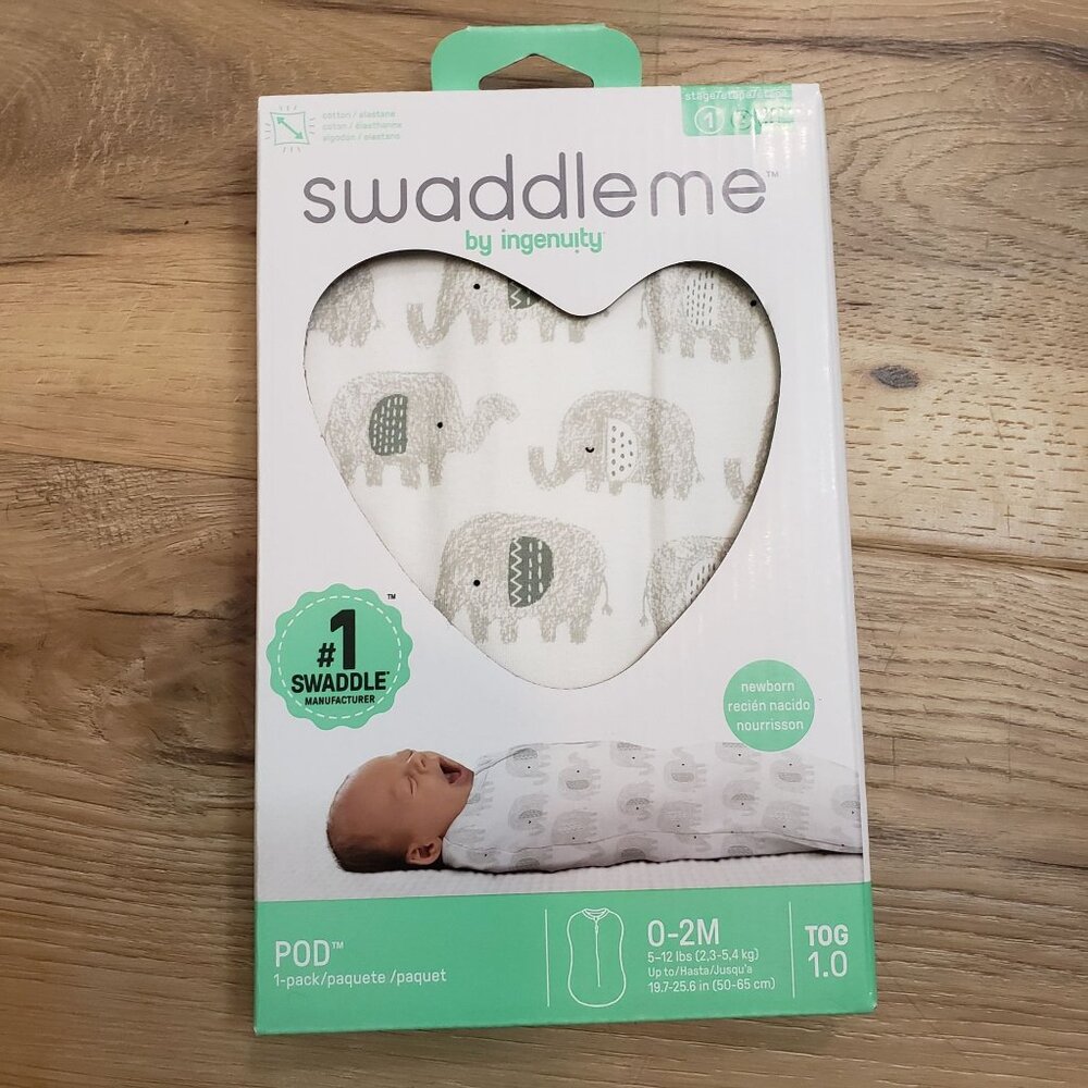 NWT Swaddle Me by Ingenuity Elephant Stage One 0-2 months 5-12 pounds 1.0 Tog